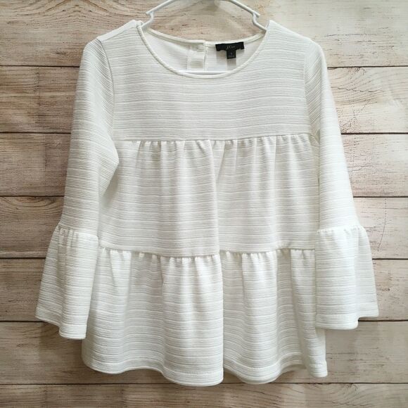 J CREW TIERED TOP IN WHITE RIBBED KNIT - Picture 1 of 6